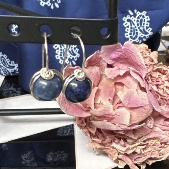 Big Lapis Lazuli spheres dangle earrings - Picture 1 of 1